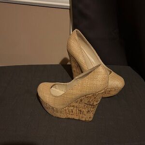 Bandolino Beige Straw-Textured Wedge Pumps